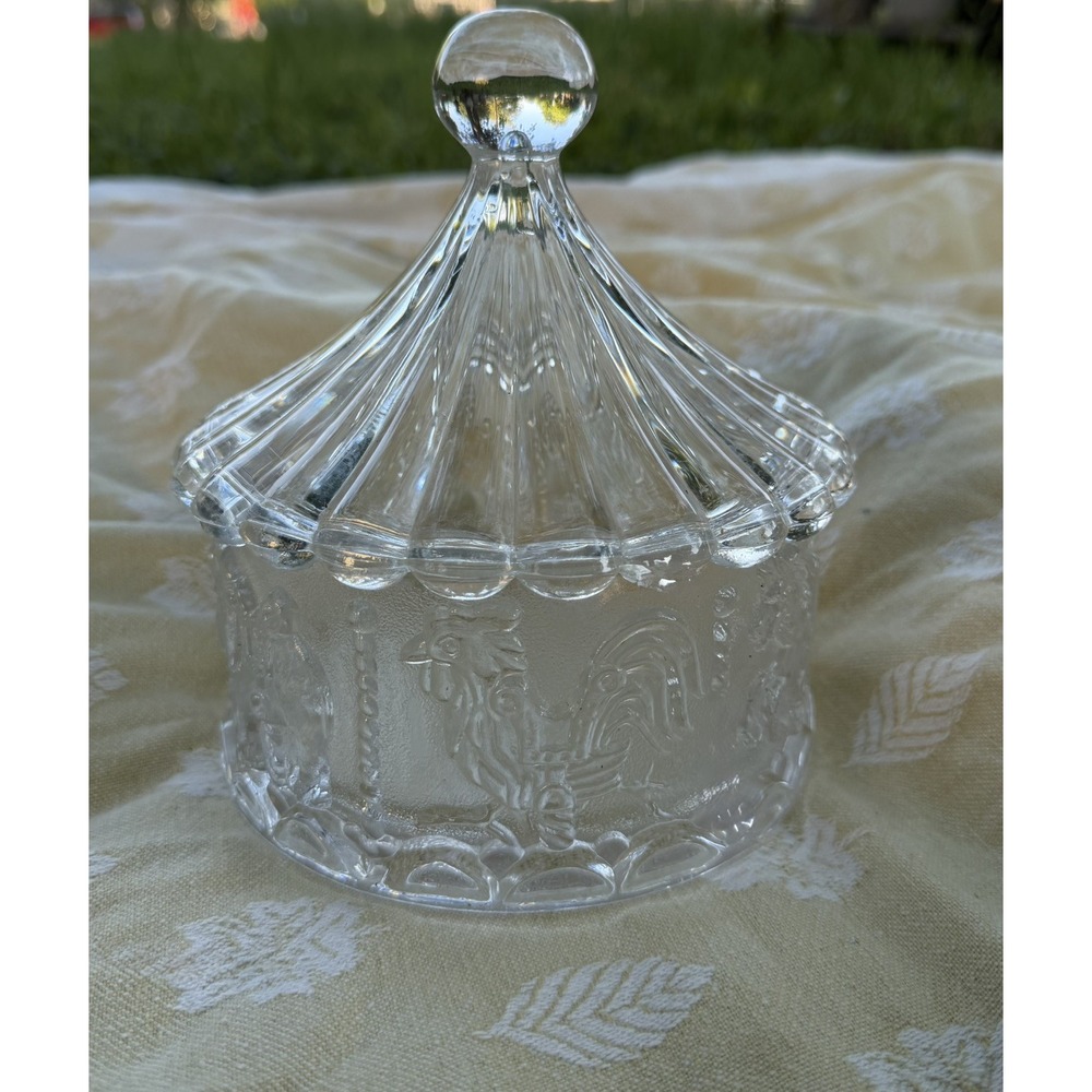 German Lead Crystal Carousel Candy Jar with Lid  7"x6"  24% PbO, 52 oz